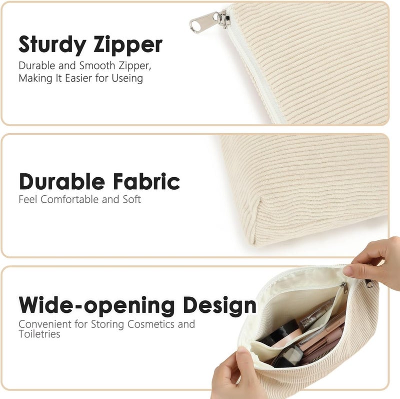 Fammart Corduroy Makeup Bag, Travel Cosmetic Bag Organizer Toiletry Bag Make Up Bags with Zipper & Compartments for Women Girls, 2PCS - Image 5